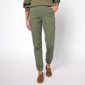 Denim and Co Tall Comfy Knit Denim Jogger Pants Dark Olive Green Womens Medium
